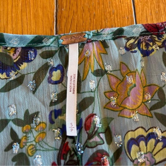 Free People Blue Floral Vibrant Romantic Bohemian Swinging Flowy Dress Sz Small - Picture 5 of 9